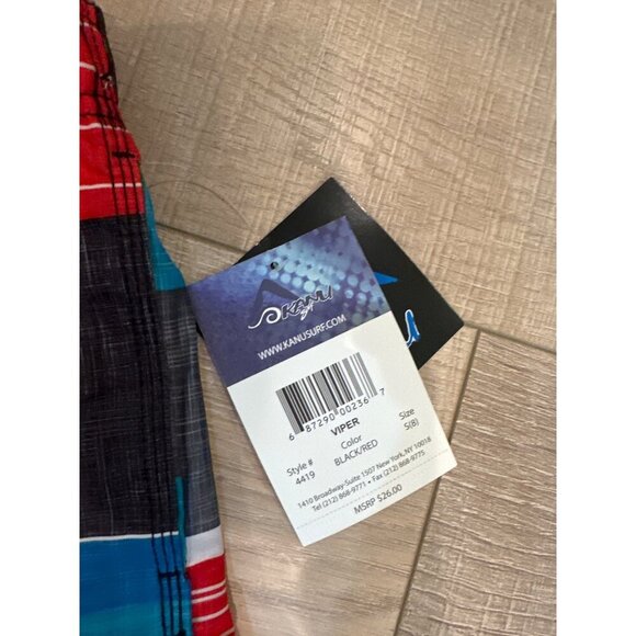 Kanu Surf Boys Board Shorts Black & Red Viper Stripe Swim NEW Trunks SIZE 8 - Picture 3 of 7